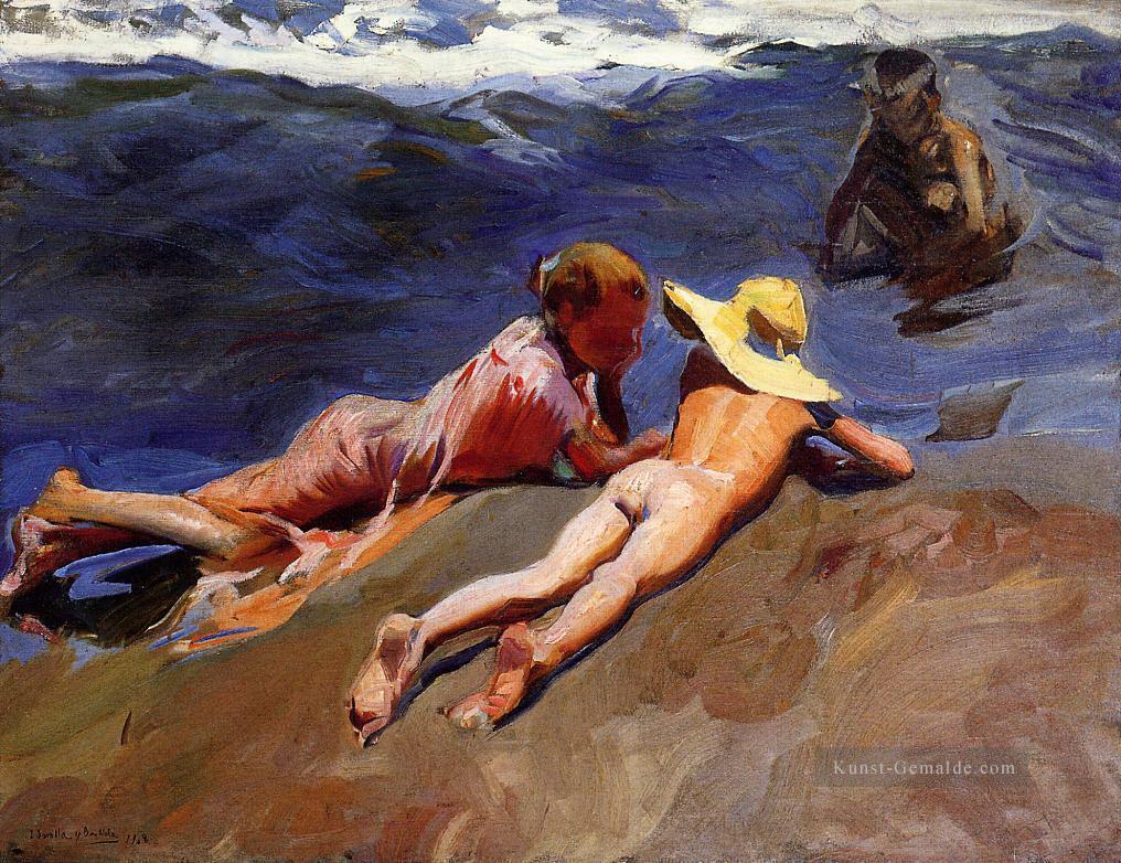 auf dem Sand Valencia 1908 Impressionismus Kinder Strang Ölgemälde